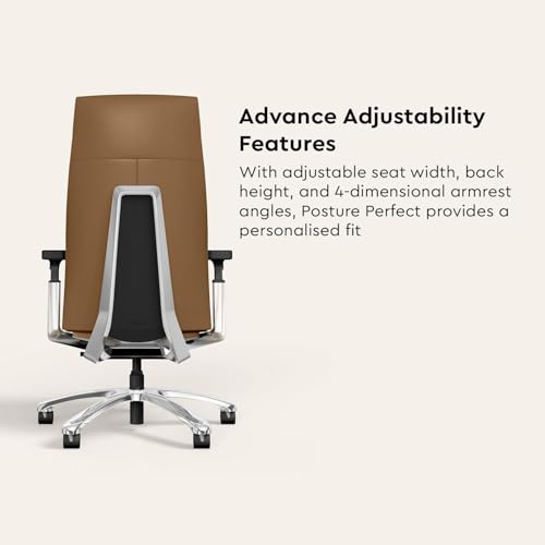 Image of Interio by Godrej Posture Perfect High Back Leather Executive Ergonomic Revolving Chair - Tan Color, 1 Year Warranty, Adjustable Armrest and Height
