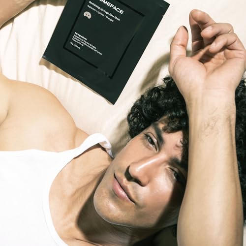 HommeFace Men’s Revitalizing Hydrogel Facial Mask Set (5ct) - Hydrating, Beard-Friendly, Anti-Aging, Soothing Face Sheet Masks - Korean Skincare Technology with Hyaluronic Acid, Vitamins & Peptides