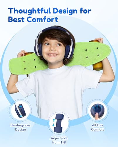 EarFun K2 Kids Bluetooth Headphones, Kids Headphones with Volume Limited, 40H Playtime, Built-in Mic, Stereo Sound, Foldable Over-Ear Headphone for School/Travel/iPad/Tablet, Blue - Image 3