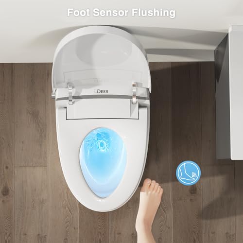 Inodoro inteligente con bidé integrado, asiento calefactado y doble descarga automática | Puntuación MaP de 1000 g, sensor para el pie, inodoro eléctrico moderno sin tanque y alargado miniatura 4