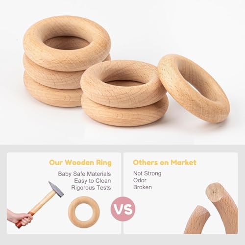 Image of Novo Baby Baby Teether 0-6 Months - Soft Silicone & Wood Toy for Infants | BPA-Free Teething Relief for 3-12 Month Age Group | 3 to 6 Month Baby Toys | Gift for Newborns & Toddlers - Beige