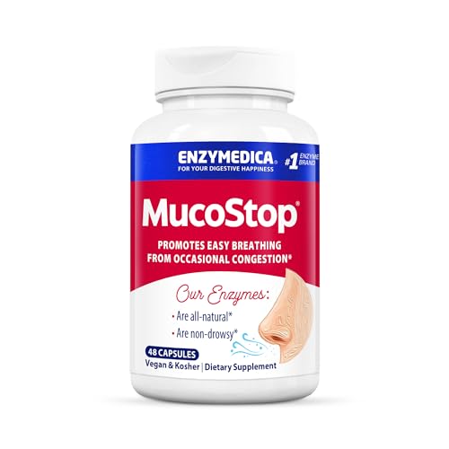 Enzymedica MucoStop Natural Enzyme Supplement Relieves Seasonal or Occasional Congestion Supports Easy Breathing 48 Count
