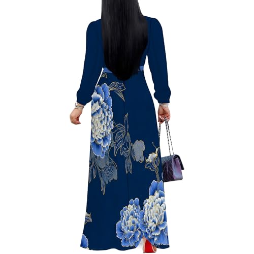 Image of PinkPatty Women's Long Sleeve Maxi Dress Plus Size Casual V Neck Wrap Dress with Pockets&Belt