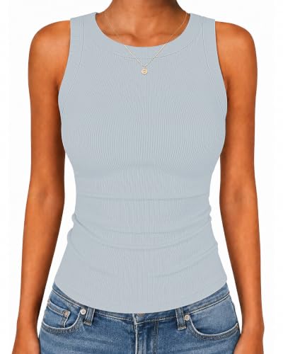 Ribbed Tank Tops High Neck Racerback Slim Fit 22 ribbed tank tops - baby blue