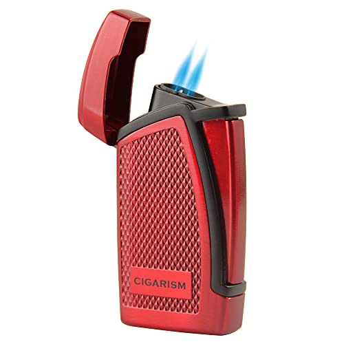 CIGARISM Double Torch Jet Flame Cigar Lighter W/ Punch (Red)