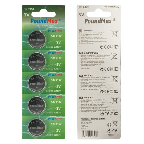 PoundMax 5 x 2450 CR2450 DL2450 3V Lithium Coin Cell Batteries