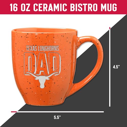 Tasse à café en céramique mouchetée Texas Longhorns Dad avec gravure laser durable
