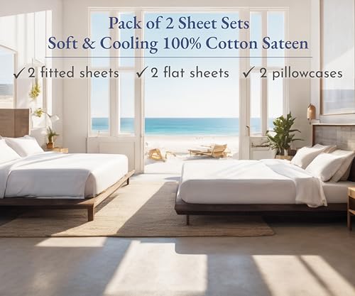 Image of California Design Den 100% Cotton Pack of 2 Twin XL Sheet Sets, Soft & Durable Extra Long Twin Sheet Sets with 12 inch Pockets, Twin XL Sheets with Sateen Sheets - Beige (Warm Taupe)