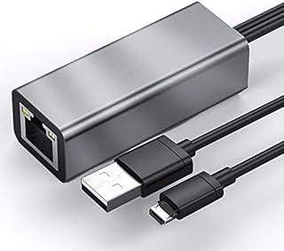 Ethernet Adapter for Fire TV Stick Google Home Mini Chromecast and More Streaming TV Sticks 10/100Mbps Network Micro USB (A) to RJ45 Ethernet Adapter with USB Power Supply Cable 3.3ft (Gray)