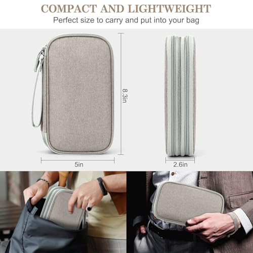 Image of FYY Electronic Organizer, Travel Cable Organizer Bag Pouch Electronic Accessories Carry Case Portable Waterproof Double Layers Storage Bag for Cable, Charger, Phone, Earphone, Medium Size, Khaki