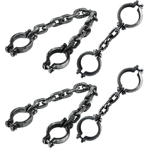 Sonarun 4 Pack Halloween Plastic Chain Props Include 2 Pcs 35.4in Fake Hand Wrist Shackle Chain 2 Pcs 20.5in Prisoner Foot Shackle Chain for Halloween Costume Party Haunted Dress Up Trick Props