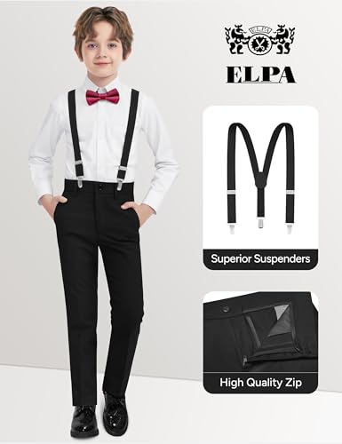 Image of Boys Husky Suit Vest 4 Pieces Kids Black Formal Vest and Pants Set for Wedding Ring Bearer, Easter, First Communion, Confirmation, Graduation (Size 12 Husky)