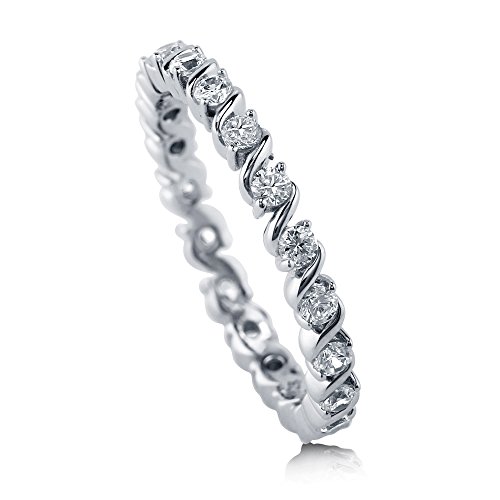 BERRICLE Valentines Day Gift Rhodium Plated Sterling Silver Cubic Zirconia CZ Anniversary Wedding Eternity Band Ring Size 7