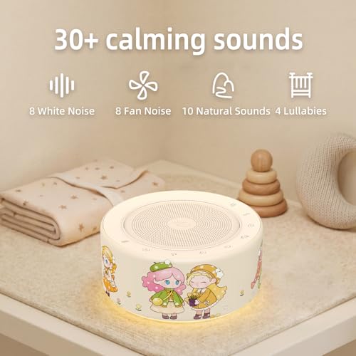 Image of Kipcush White Noise Machine for Baby & Adults, Sleep Sound Machine with 30 Soothing Sounds, 8-Color Night Light, Memory Function, White Noise for Sleeping, Nursery, Office, Travel, Relaxation