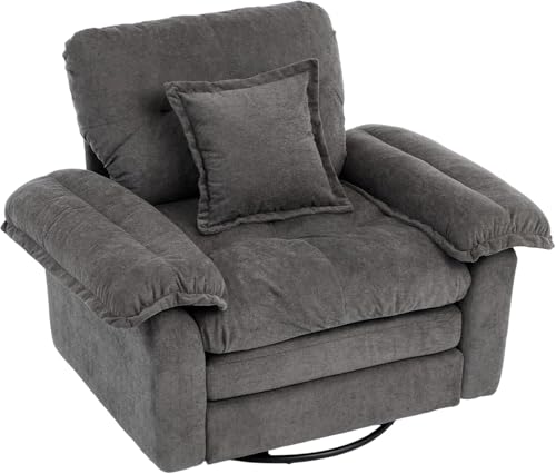 Koaris 360° Drehbarer XXL Lounge Sessel | Bequemer TV- und Lese-Sessel aus Chenille in Grau | Für Wohnzimmer, Schlafzimmer und Homeoffice