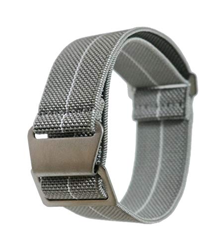 [CARIBA] （キャリバ） 60年代 フランス軍 パラシュートバッグ NATOタイプ 弾性 ナイロン 時計バンド (20mm, グレー白ステッチ（銀バックル）)