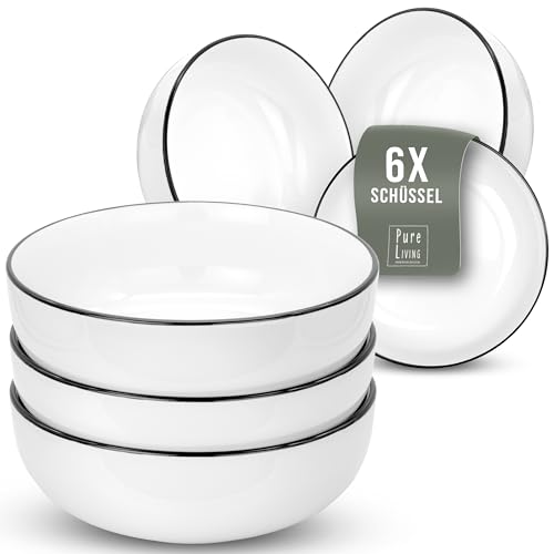 Müslischalen Set 6er Porzellan Scandi – Müsli Schüssel Set, Skandinavischen Design, Spülmaschinenfest – Kleine Schüsseln Set in Weiß – Pure Living Geschirr Müslischale, Suppenschale, Dessertschalen., 14.99