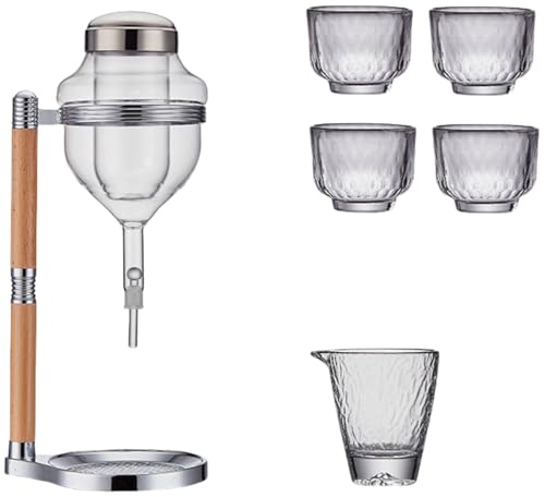 GriMei焼酎サーバーセット 日本酒サーバー 冷酒器 和酒器 グラス 耐熱ガラス 4合 720ml 大容量 ドリンクサーバー カラフェ ウイスキーデキャンタ デカンタ ディスペンサー 酒 冷酒 日本酒 晩酌 清酒 焼酎 梅酒 米酒 燗酒 ワイン 居酒屋 業務用 (シルバー+5カップ)（Amazon）