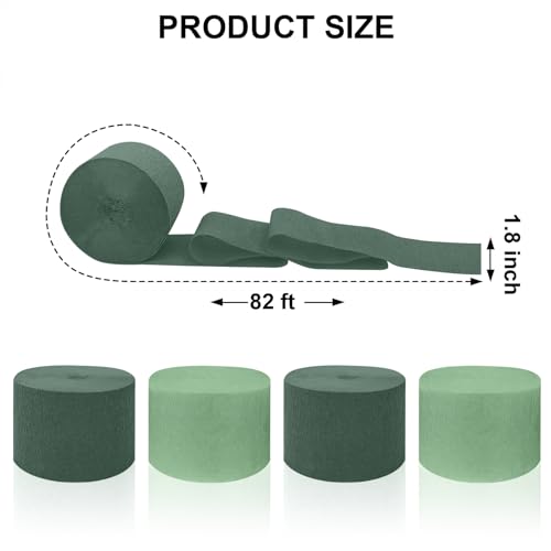 Image of 4 Crepe Paper Streamers Rolls, 328ft Sage Green Crepe Paper for Birthday Baby Shower Gender Reveal Wedding Party Decoration (1.8 inch x 82 ft /Roll)