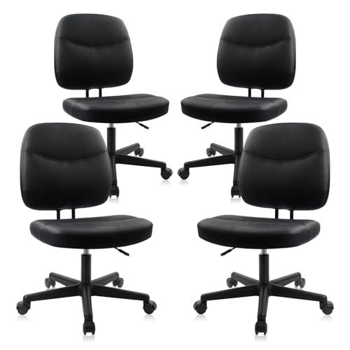 Image of CLATINA Armless Home Office Chair,Small PU Leather Ergonomic Low Back Desk Chair with Lumbar Support and Wheels, Adjustable Height 360 Swivel Rolling Computer Task Chair, Black, 4 Pack