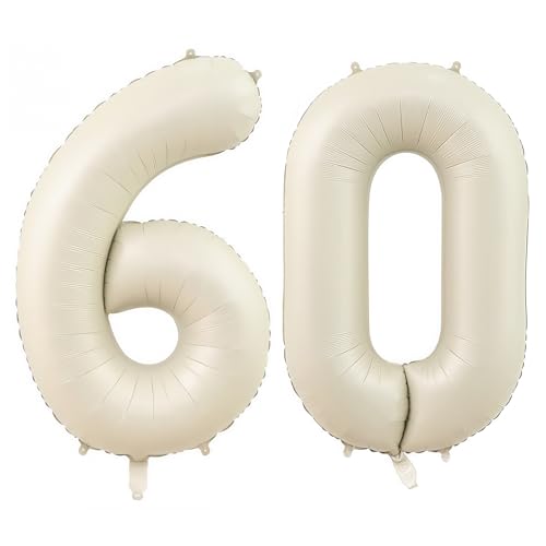 Image of Cream Number 60 Balloons,40 Inch 60 Balloons Giant Helium Foil Mylar Beige 60 Balloon Number for Birthday Party Anniversary Decorations