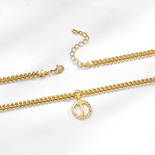 KissYan Gold Initial Necklace,14K Gold Plated Round Letter Pendant Hollow Capital Monogram 5mm Cuban Chain Necklace Alhpabets from A-Z Dainty Jewelry for Women Men Girls…