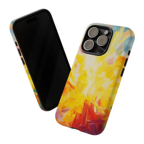 Coque iPhone 15 Pro jaune rigide mate abstract sunshine brushstrokes - 2