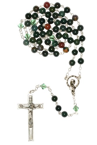 Gemstone Catholic Holy Prayer Rosary/Rosario - Includes "How to Pray ", Rosary Pouch and Gemstone meaning (Indian Bloodstone - Silver) - Thumbnail 3