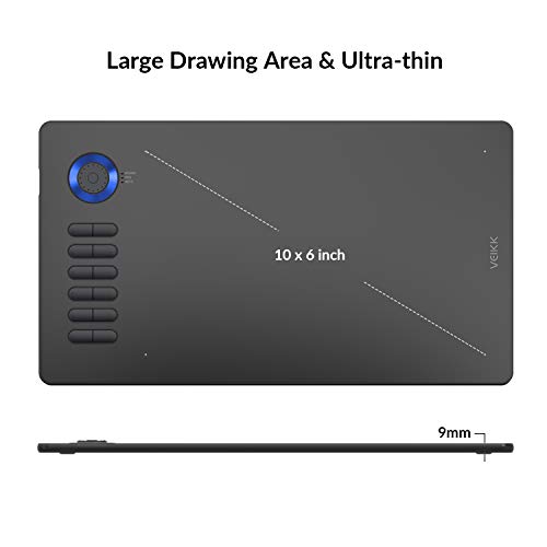 Digital Drawing Tablet VEIKK A15Pro Graphics Pen Tablet 10 x 6 Inch Graphics Tablet with 12 Shortcut Keys and 1 Quick Dial,Supports Tilt Function,for MAC/Win/Linux/Android OS (Blue)