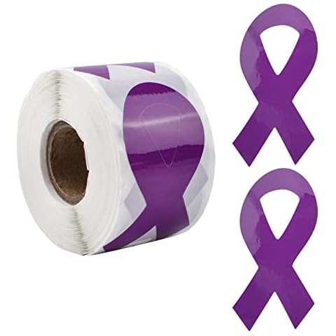 CRAFFANCY Purple Ribbon Sticker, 250 Pcs Awareness Purple Ribbon Stickers Purple Infantile Spasms Vulvar Cancer Awareness Ribbon Package Sealing for Event Letter Cover