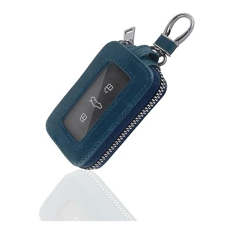 Turcee Car Key Fob Cover,Universal Key Fob Case with Keychain & Carabiner,Leather Car Smart Key Fob Holder Fits Remote Key Fob (Blue) Cover