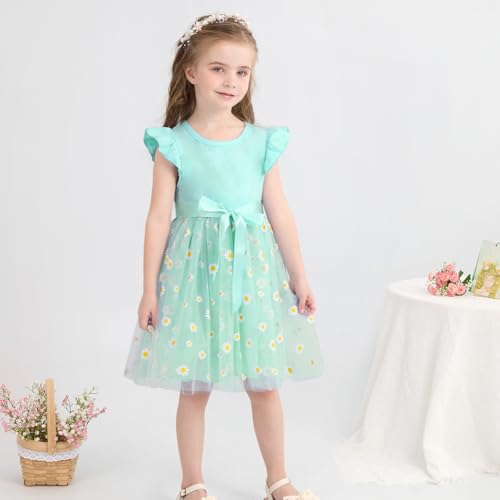 Toddler Baby Girls Tutu Tulle Dress Ruffled Sleeve Print Mesh Party Princess Dresses Summer Clothes 2-7T4