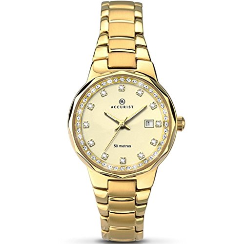 Accurist Women's Quartz Watch with Gold Dial Analogue Display and Gold Plated Stainless Steel Bracelet 8015.01