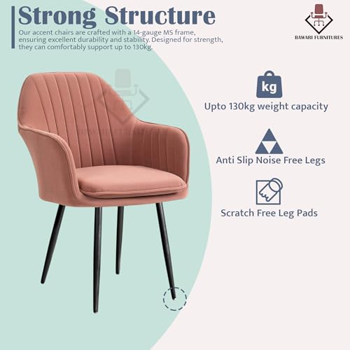 Image of Plush Dining Chair | Accent Chair for Living Room Bedroom Restuarant | Velvet Fabric & Thick Cushion Seat with Sturdy Glossy Metal Legs (Black Legs, Pink)