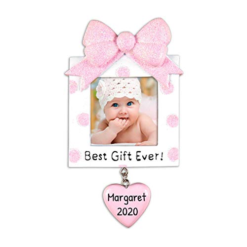 Personalized Present Picture Frame Christmas Tree Ornament 2019 - Square Pink Glitter Best