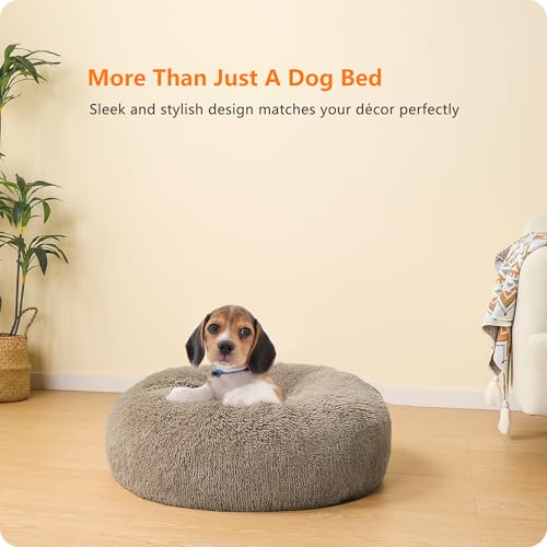 HMTOPE Orthopädisches Hundebett rund Hundekissen Hundesofa Katzenbett Donut Kuscheliges Hundekorb Waschbar, 60 cm Ø, Kamelbraun