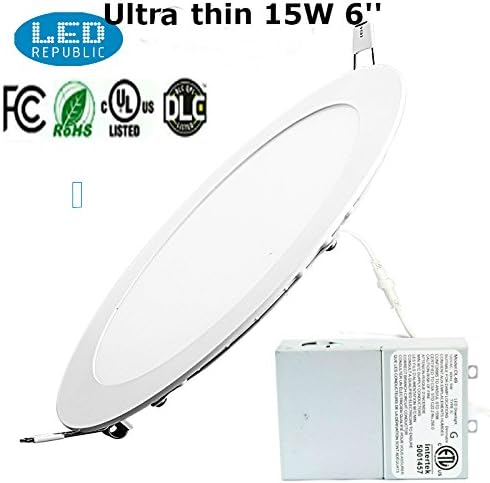 Led 15W 6-inch 1000 Lumen Dimmable airtight Round LED Panel Light Ultra-Thin 5000K Day White LED Recessed Ceiling Lights for Home Office Commercial Lighting