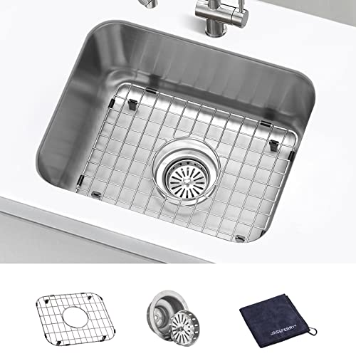 Jassferry Undermount Kitchen Sink Single Bowl 18 Gauge T304 Stainless Steel 18 Inch Rv Wet Bar Prep Sink With Protector Grid, 15" X 18" X 8" #TOP7