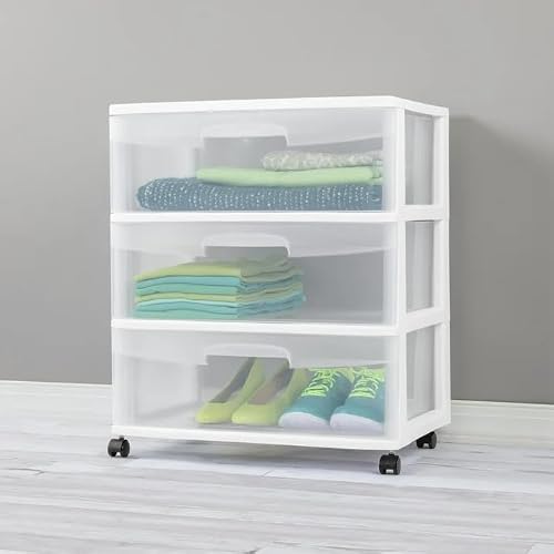 pomiler Plastic 3 Drawer Storage Drawer Cart with Clear Pull Out Drawers with 4 Wheels for Classroom Art Supplies Bathroom Dorm Bedroom Laundry Room (white) - Thumbnail 2