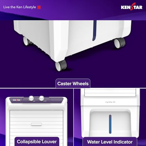 Image of Kenstar Cyclone HC 60 Personal Air Cooler 60L Honeycomb Pads High Speed Fan 2500 RPM Inverter Compatible