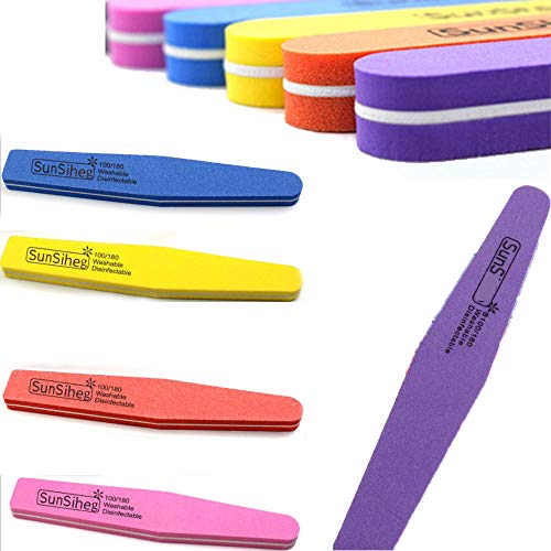 Lima de uñas de doble cara tablero de esmeril (grano 100/180) - Lima de uñas Buffering para uso en el hogar y salón - Herramientas profesionales de manicura Cover