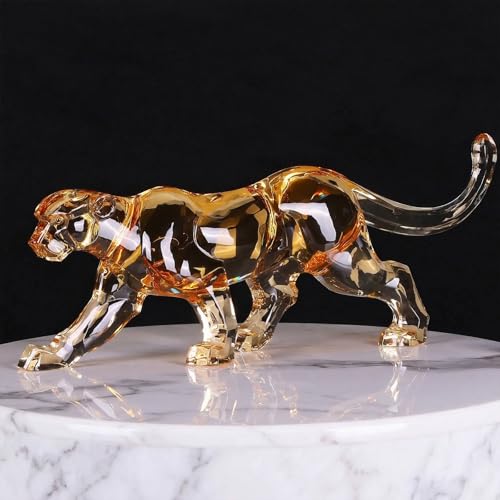 VylbCove Statue de guépard en acrylique de 40,6 cm de long avec finition en verre cristal, grande sculpture et statues de luxe pour décoration d'intérieur,...