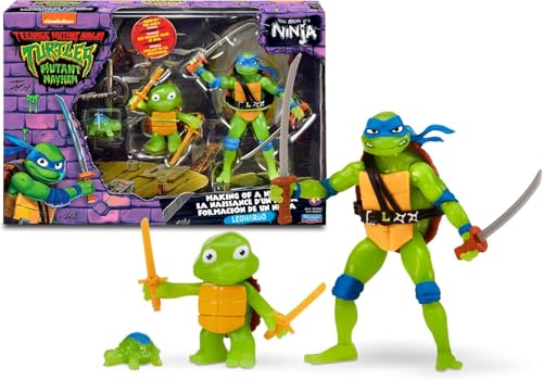 TORTUGAS NINJA Leonardo Pack d'évolution Comprenant Une Tortue pré-Mutation, Une Figurine de Base et Leonardo transformé, Un Liquide OOZE Qui Fait Briller...