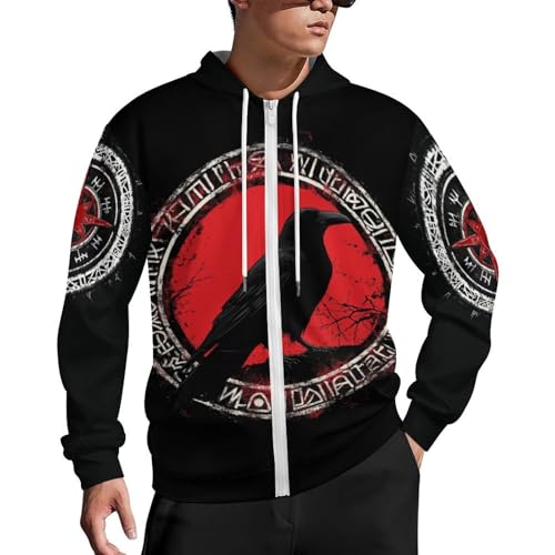 GLUDEAR Men Viking Tattoo Norse Mythology 3D Digital Print Full Zip Hoodie Jackets Hooded Sweatshirt