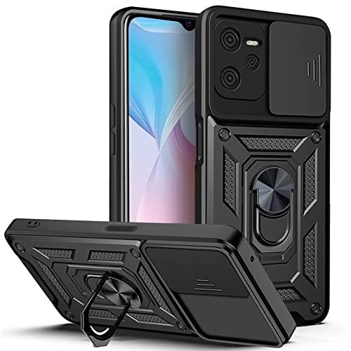 ESTH® Coque pour Realme C35/Narzo 50A Prime avec Lentille Coulissante Couverture et Support Rotatif, Anti-Chute Étui Housse Compatible avec Support De Voiture Magnétique, Noir Cover