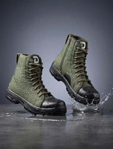 Image of Waterproof Jungle Boots for Men | Military Tactical High Ankle Combat Boots with Side Zip | Anti Slip Rubber Sole | Trekking Hiking Army Outdoor Biker Security Shoes | Green