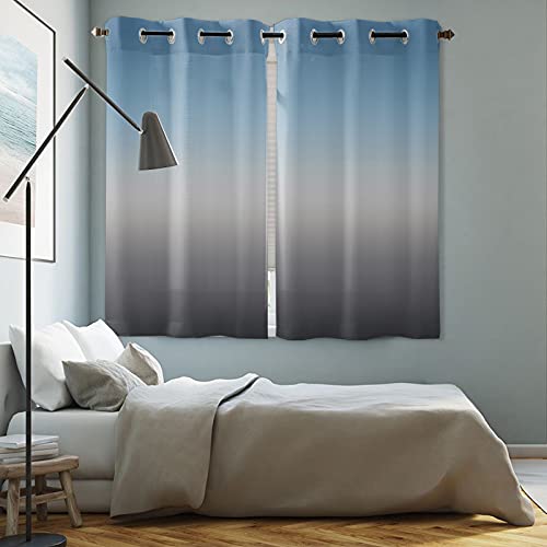 Window Treatment Sheer Curtains Blue Gray Gradient,2 Panels Kitchen Tier Grommet Draperies & Curtains 63 Inch Length For Living Room/Bedroom/Patio/Sliding Glass Door #TOP3