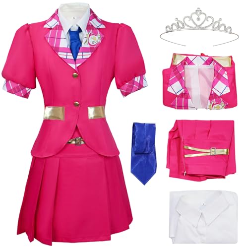 Windskids Sofia Disfraz con Corona Mujer Cosplay Princesa Academia Uniforme Escolar Set Chaqueta y Camisa Falda Corbata para Carnaval Halloween Fiesta Mascarada Fancy Juego de rol Traje, Rosa