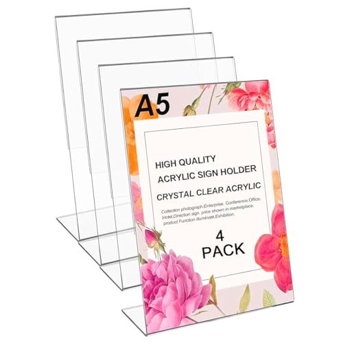 sengcengs 4 Stück Tischaufsteller A5, Acryl Tischaufsteller Schilderhalter, L Ständer Acryl Tischaufsteller, Vertikaler doppelseitiger Ständer, für Restaurants, Werbeaktionen, Hotels und Andere