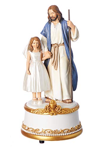 Joseph s Studio by Roman - Jesus with Girl Figure, First Communion, 7.5  H, Musical, Resin and Stone, Tabletop or Desk Display, Decorative, Collection, Durable, Long Lasting
